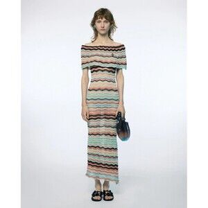 Susan Fang Wave Knit Off Shoulder Fitted Dress S Unlined NEW